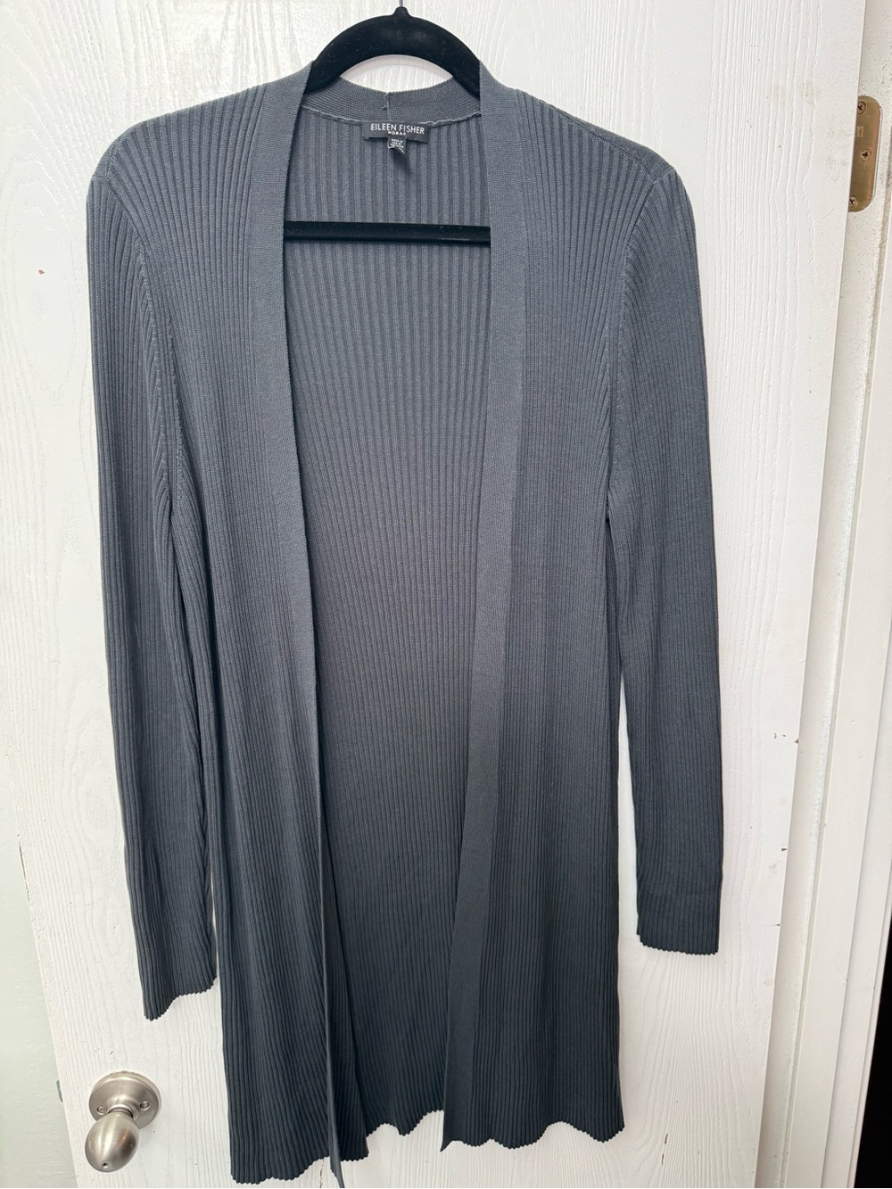 Eileen Fisher Ribbed Tencel Cardigan - moss green/warm gray - see description